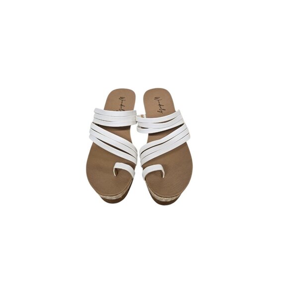 Wonderly Womens Size 9 Libby White Strappy Toe Loop Wedge Heel Sandals - Picture 6 of 7
